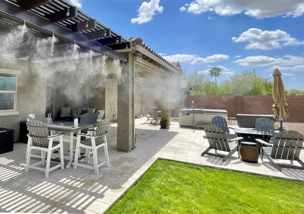 Element Mist patio misting system install in a gilbert arizona backyard