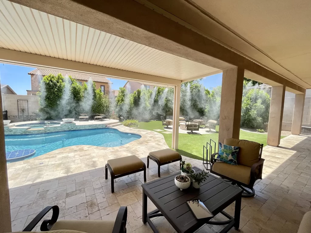 A home patio in Goodyear Arizona with a misting system installed