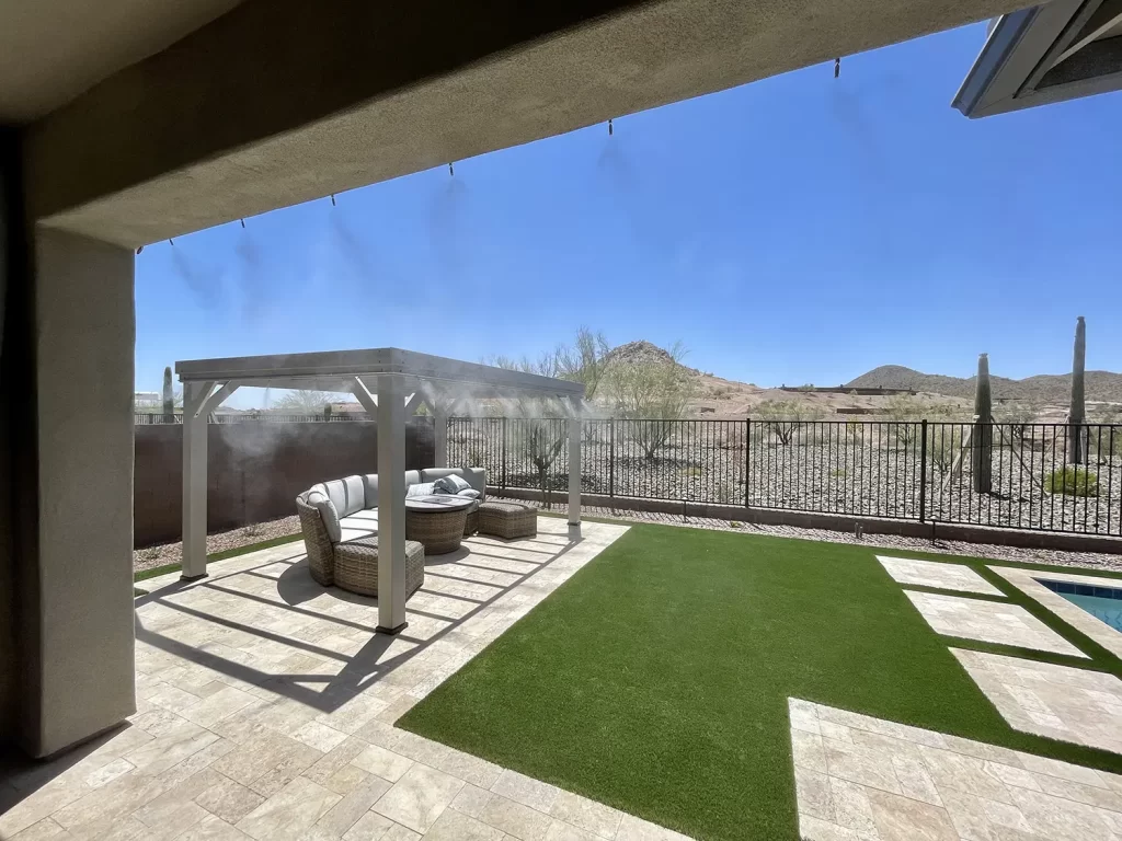 A gold canyon home patio with a misting system