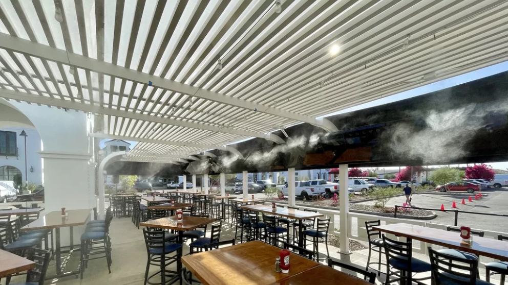 Commercial misting system installed at business location